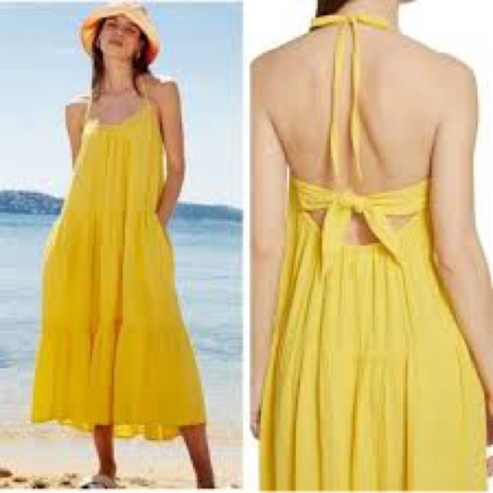 Xirena Reagen Lemon Yellow Gauze Halter‎ Midi Dress $148 MSRP XS